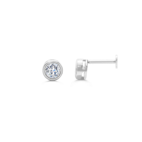 Sterling Silver Stepped Bezel CZ Stud Earrings