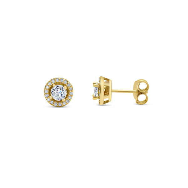 Gold Plated Sterling Silver Clear CZ Stud Earrings