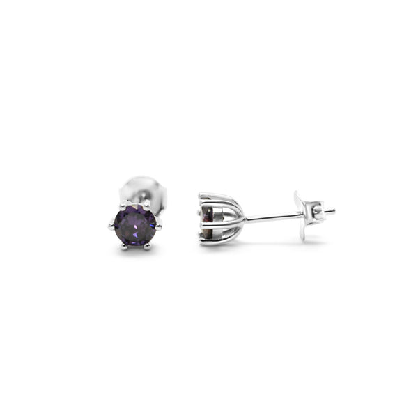 Sterling Silver CZ Amethyst Stud Earrings – February Birthstone
