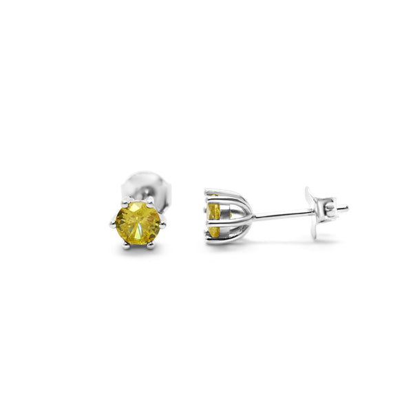 Sterling Silver Round Citrine Zirconia 6-Prong Stud Earrings