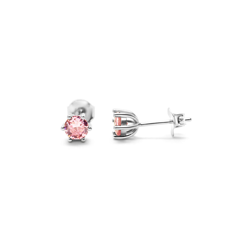 Sterling Pink Tourmaline Cubic Zirconia Stud Earrings