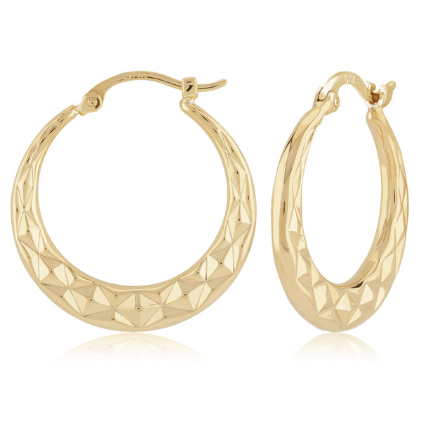 14K Yellow Gold Diamond Cut Hoop Earrings