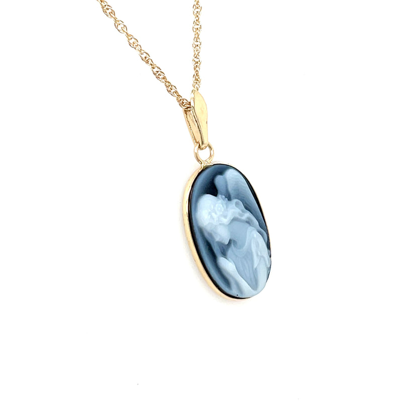 ESTATE GUARDIAN ANGEL BLUE AGATE CAMEO NECKLACE