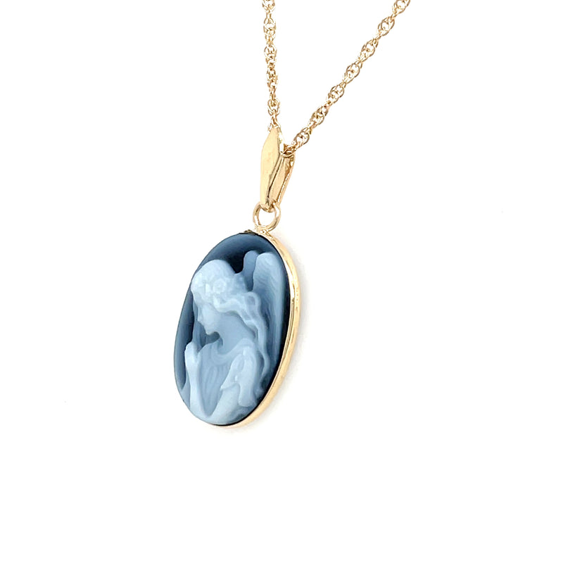 ESTATE GUARDIAN ANGEL BLUE AGATE CAMEO NECKLACE