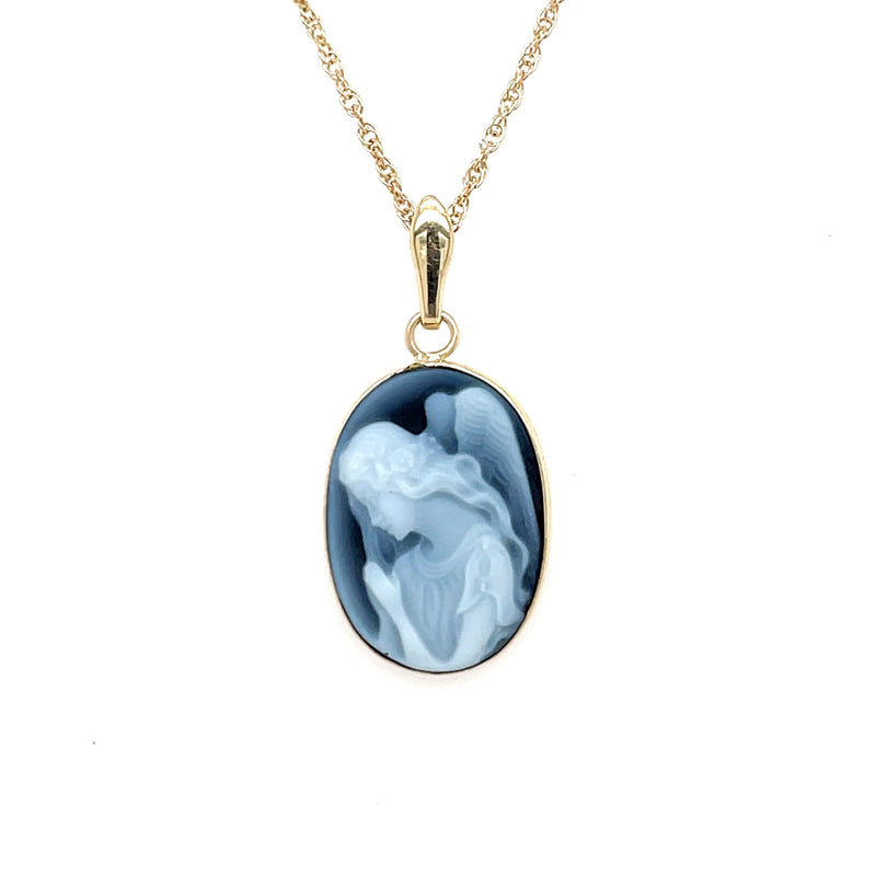 ESTATE GUARDIAN ANGEL BLUE AGATE CAMEO NECKLACE