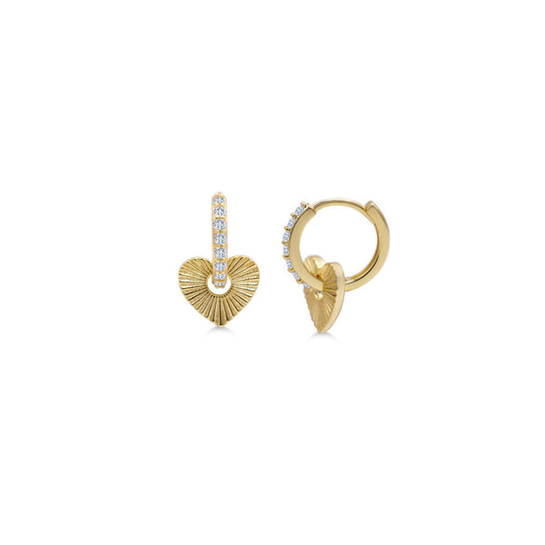 Gold Plated Sterling Silver Fluted Heart Hoop Dangle Earrings