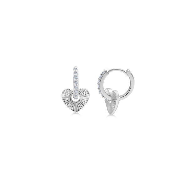 Sterling Silver Fluted Heart Hoop Dangle Earrings