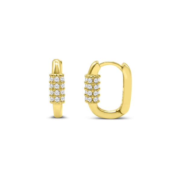 Gold Plated Sterling Silver Pavé Carabiner Huggie Hoops