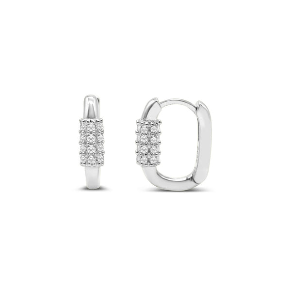 Sterling Silver Pavé Carabiner Huggie Hoops