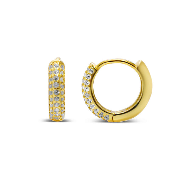 Gold Plated Sterling Silver Pavé Huggie Hoops