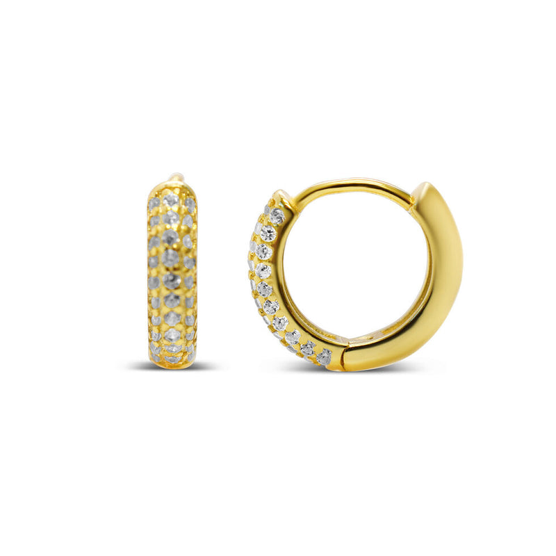 Gold Plated Sterling Silver Pavé Huggie Hoops