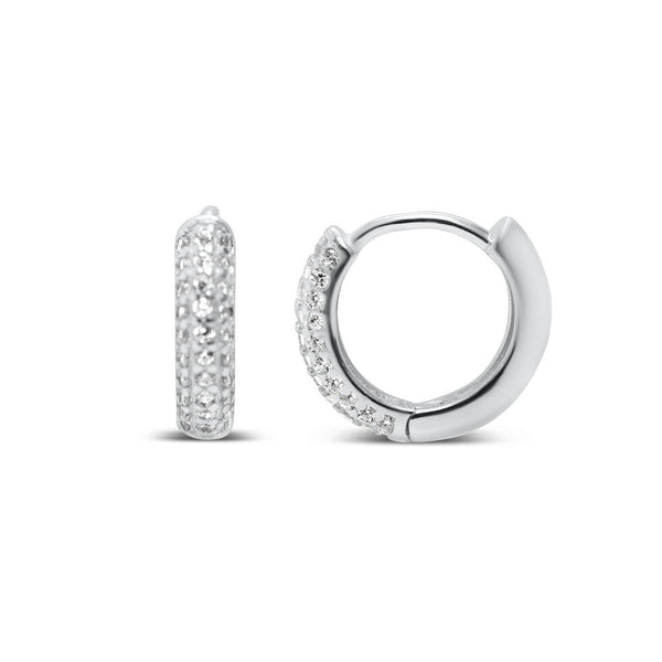 Sterling Silver Pavé Huggie Hoops