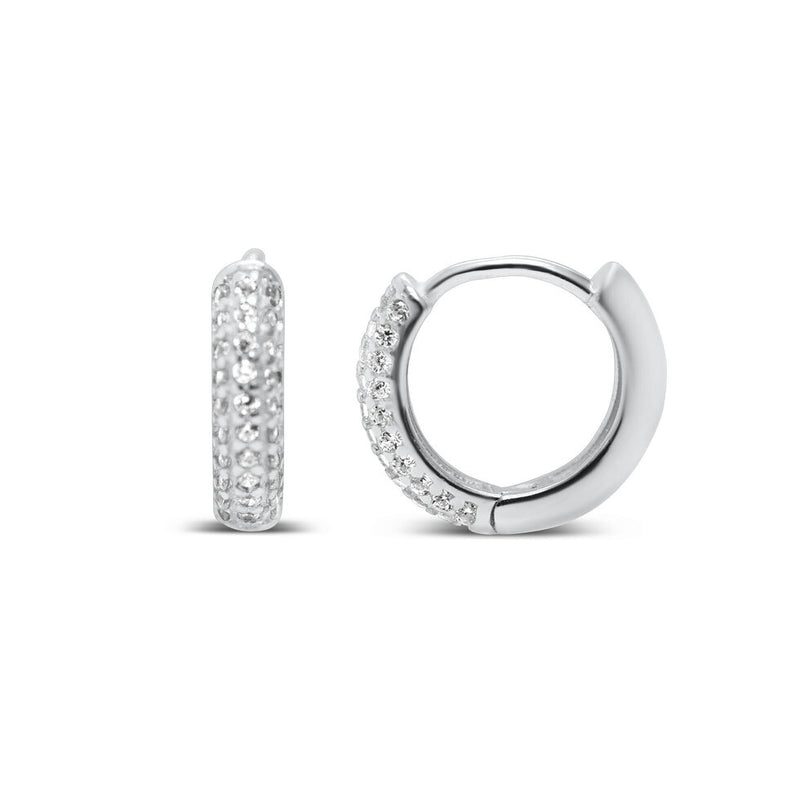 Sterling Silver Pavé Huggie Hoops