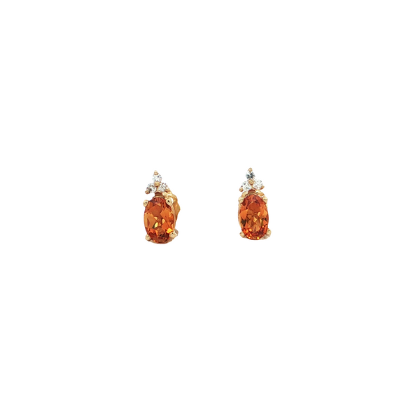 14k Yellow Gold Oval Citrine and Diamond Cluster Earrings
