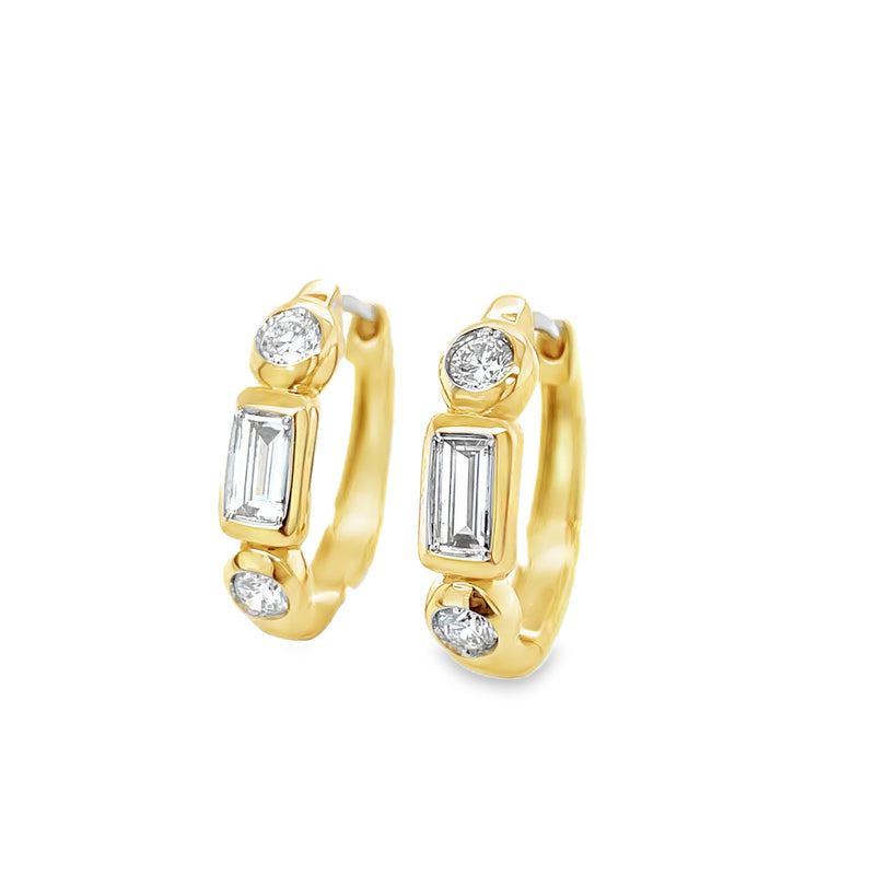 14K Yellow Gold Bezel Set Diamond Hinged Hoop Earrings