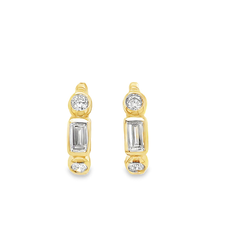 14K Yellow Gold Bezel Set Diamond Hinged Hoop Earrings