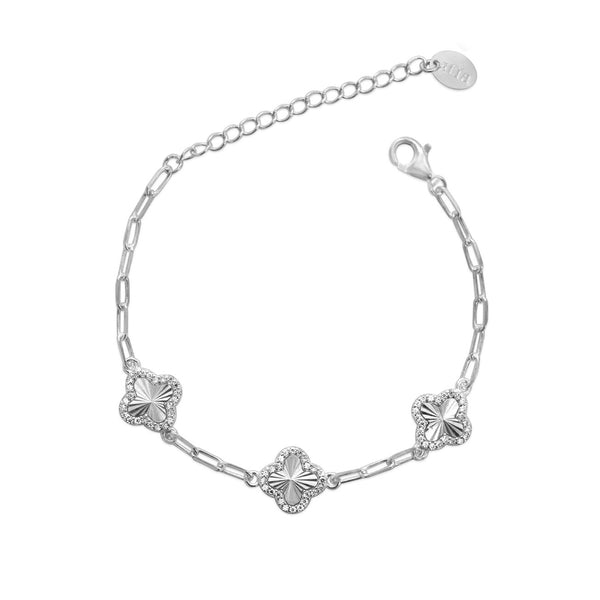 Sterling Silver Paper Clip Radiant Clover Chain Bracelet