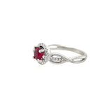18K White Gold Twisted Diamond Halo Ruby Ring