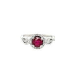 18K White Gold Twisted Diamond Halo Ruby Ring