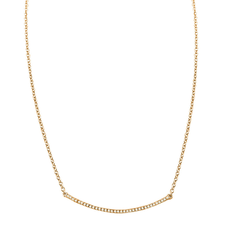 14k Yellow Gold Curved Diamond Bar Necklace