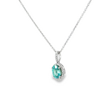 14k White Gold Oval Blue Zircon and Diamond Pendant