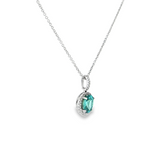 14k White Gold Oval Blue Zircon and Diamond Pendant
