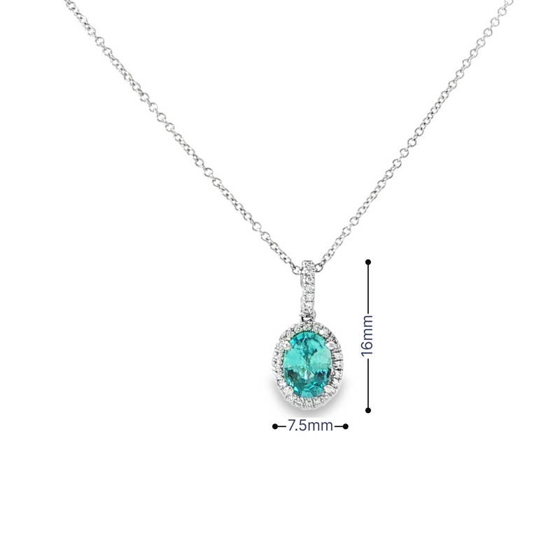 14k White Gold Oval Blue Zircon and Diamond Pendant
