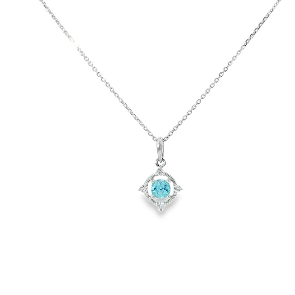 14k White Gold Blue Topaz and Diamond Compass-Inspired Pendant