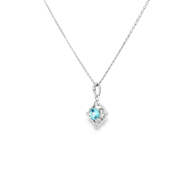 14k White Gold Blue Topaz and Diamond Compass-Inspired Pendant