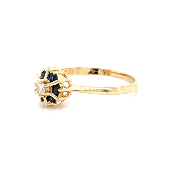 ESTATE 18K YELLOW GOLD SAPPHIRE AND DIAMOND RING