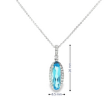 14k White Gold Oval Blue Topaz and Diamond Halo Pendant