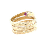 Estate 14K Yellow Gold Coiled Snake Ring with Synthetic Ruby & CZ Eyes