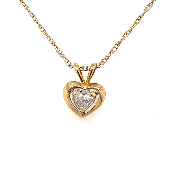 ESTATE 14KY Gold  Two-tone Diamond Heart Necklace