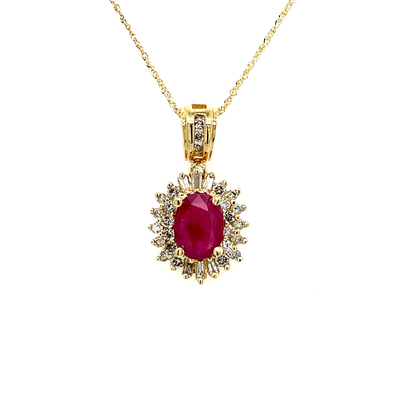 ESTATE 14KY Gold Treated Ruby & Diamond Necklace