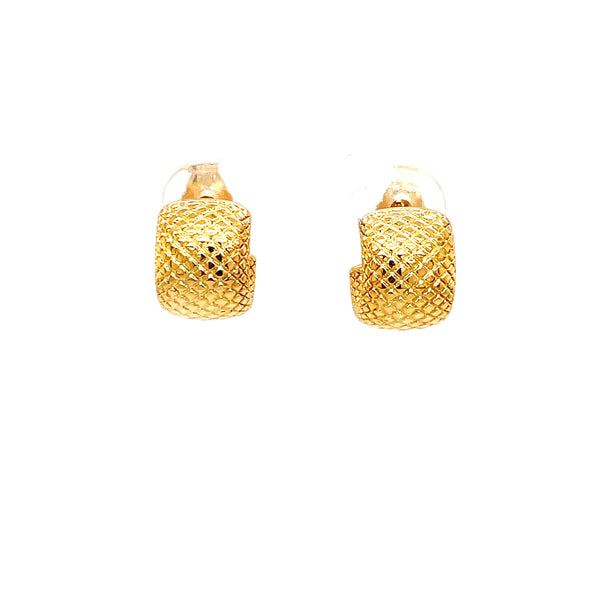 14K Yellow Gold Faceted Band Huggie Hoop Earrings
