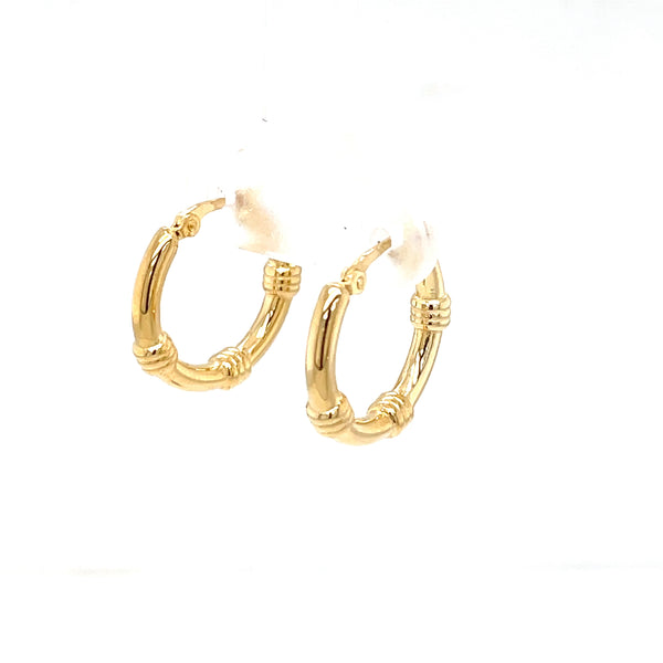 14K Yellow Gold Small Round Bamboo Hoops