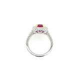 14K White and Yellow Gold Double Halo Cushion-Cut No-Heat Ruby Ring