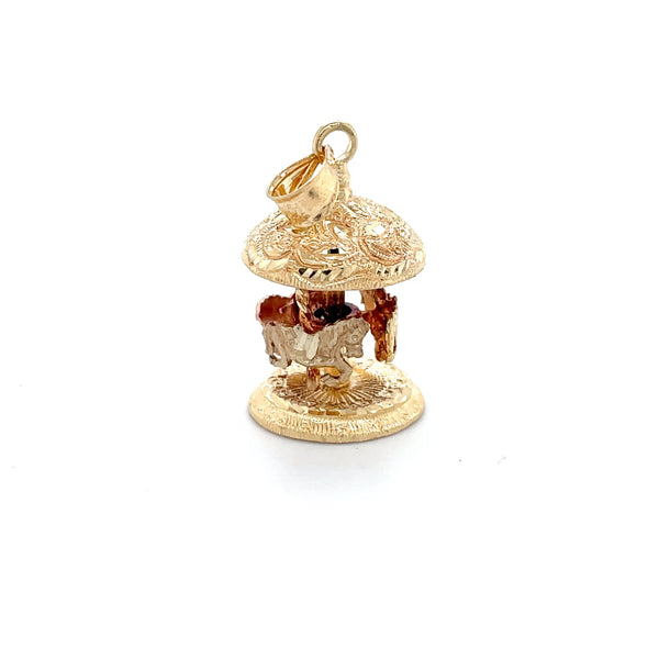 Estate 14K Tri-Color Gold Mechanical Carousel Charm/Pendant