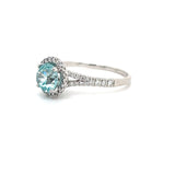 ESTATE 14KW Gold Blue Zircon Halo Style Ring with Diamond Accents