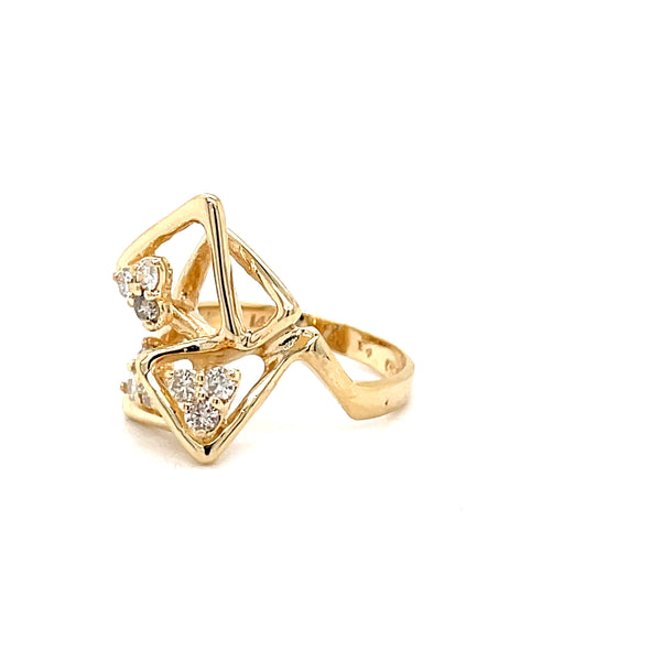 Estate 14k Yellow Gold Trillion Diamond Cluster Ring: Geometric Elegance