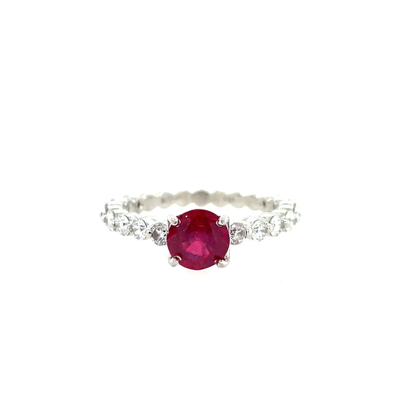 Platinum Treated Ruby and Diamond Shared Prong Band