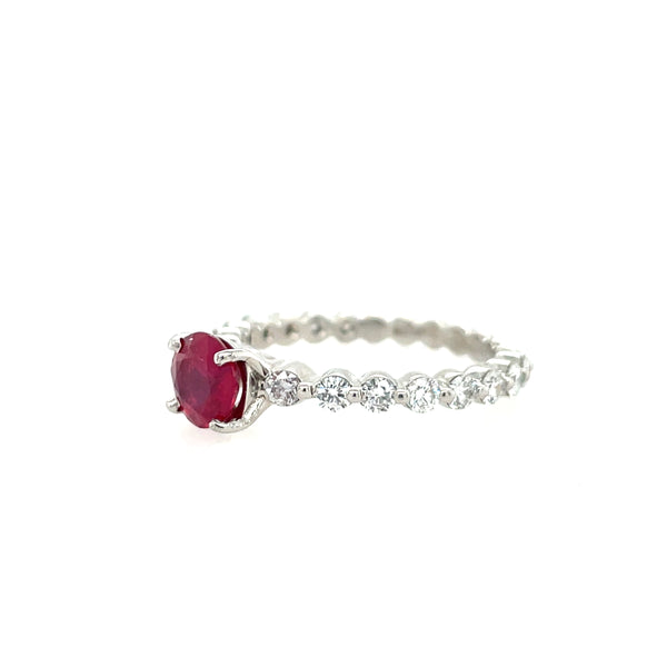 Platinum Treated Ruby and Diamond Shared Prong Band
