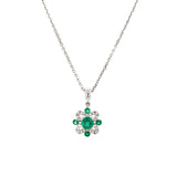 14K White Gold Emerald and Diamond Compass-Style Pendant on 18" Chain