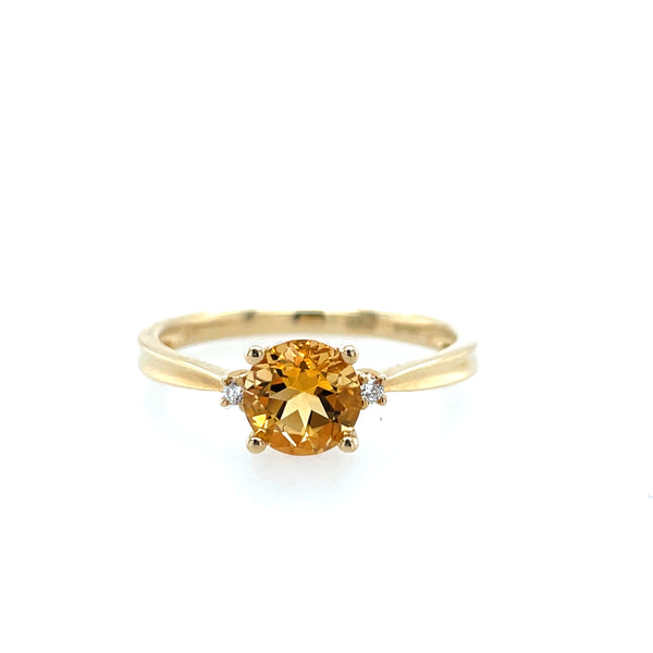 14k Yellow Gold Round Citrine Ring with Diamond Accents