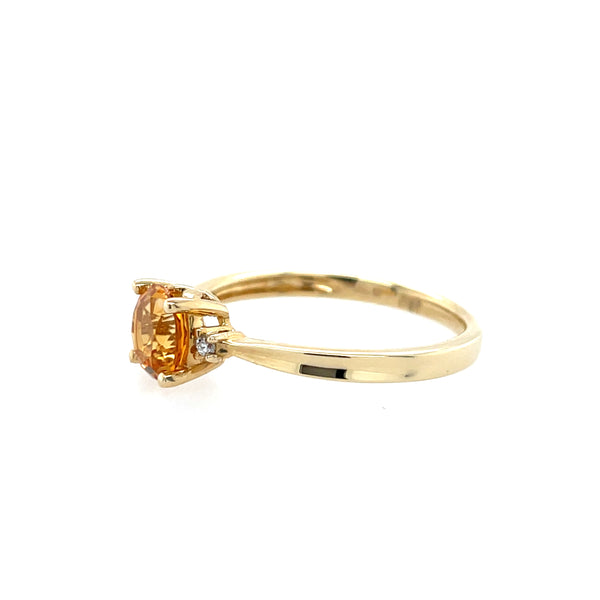 14k Yellow Gold Round Citrine Ring with Diamond Accents