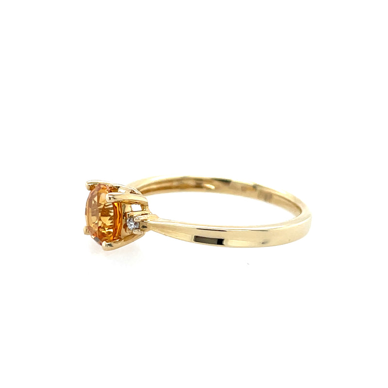 14k Yellow Gold Round Citrine Ring with Diamond Accents