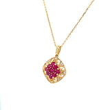 14K Yellow Gold Ruby Cluster and Diamond Filigree Pendant