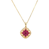 14K Yellow Gold Ruby Cluster and Diamond Filigree Pendant