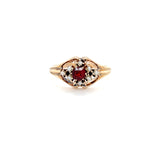ESTATE 10K YELLOW GOLD GARNET AND SEED PEARL RING