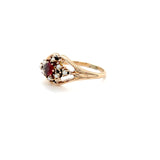 ESTATE 10K YELLOW GOLD GARNET AND SEED PEARL RING